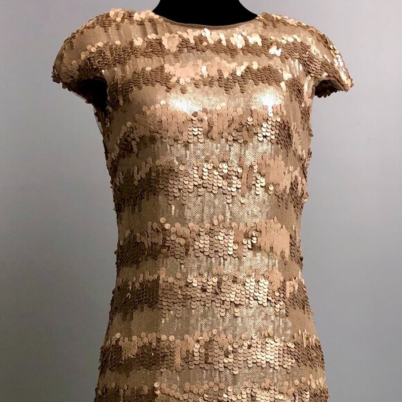Vera Wang Paillete & Gold Sequin Shift Dress - Picture 4 of 11